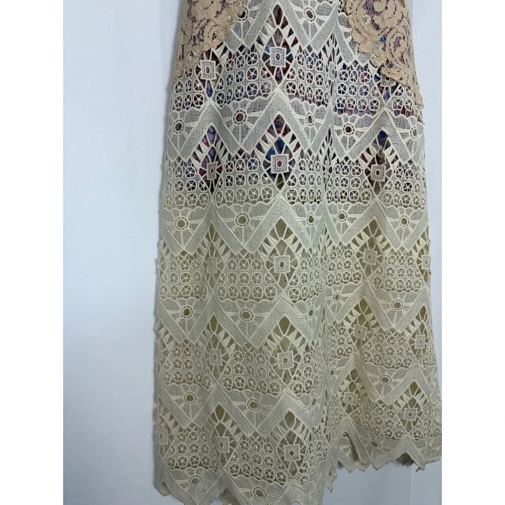 Free People Boho Crochet Festival Lace Paisley Maxi Dress Purple Size 10 Event